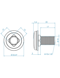 Hygienic fastener CBXH M10 x 20 x 17, AISI 316, Blue NBR 2