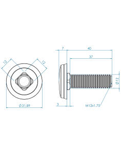 Hygienic fastener CBXH M12 x 40 x 37, AISI 316, Blue NBR 2