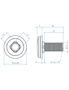 Hygienic fastener CBXH M12 x 30 x 27, AISI 316, Blue NBR 2