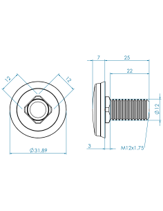 Hygienic fastener CBXH M12 x 25 x 22, AISI 316, Blue NBR 2