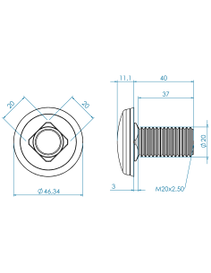 Hygienic fastener CBXH M20 x 40 x 37, AISI 316, Blue NBR 2