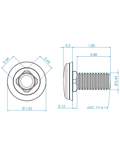 Hygienic fastener CBXH UNC 7/16 x 1 x 0,88, AISI 316, Blue NBR 2