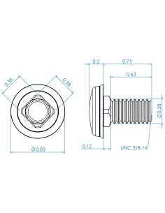 Hygienic fastener CBXH UNC 3/8 x 0,75 x 0,63, AISI 316, Blue NBR 2