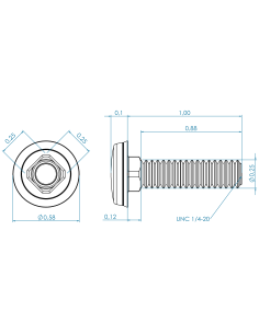 Hygienic fastener CBXH UNC 1/4 x 1 x 0,88, AISI 316, Blue NBR 2