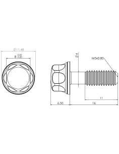 Hygienic fastener BRXH M5 x 16 x 11, AISI 316, Blue NBR 2