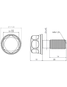 Hygienic fastener BRXH M8 x 20 x 14, AISI 316, Blue NBR 2