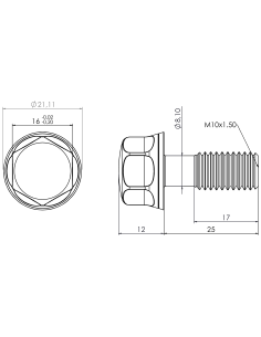Hygienic fastener BRXH M10 x 25 x 17, AISI 316, Blue NBR 2