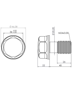 Hygienic fastener BRXH M24 x 40 x 26, AISI 316, Blue NBR 2
