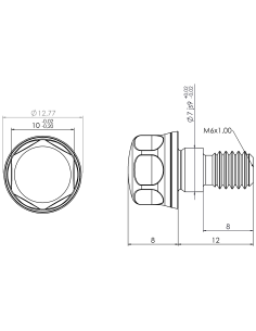 Hygienic fastener BFXH M6 x 12 x 8, AISI 316, Blue NBR 2