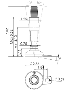 Machine foot XH-FIX66-UNC 1 x 5,90/3,30-UNC 1 x 2, AISI 304, Black NBR, 1 fixation 2