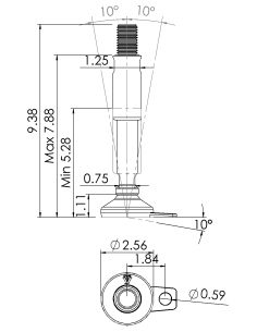 Machine foot XH-FIX66-UNC 1 x 8,30/4,50-UNC 1 x 3,10, AISI 304, Black NBR, 1 fixation 2
