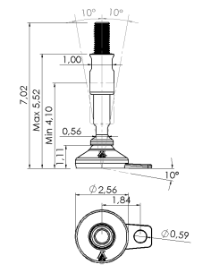Machine foot XH-FIX66-UNC 3/4 x 5,90/3,30-UNC 3/4 x 2, AISI 304, Black NBR, 1 fixation 2