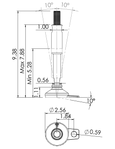 Machine foot XH-FIX66-UNC 3/4 x 8,30/4,50-UNC 3/4 x 3,10, AISI 304, Black NBR, 1 fixation 2
