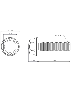 Hygienic fastener BXH UNC 5/8 x 2,25 x 2,25, AISI 316, Blue NBR 2