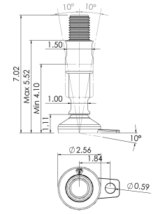 Machine foot XH-FIX66-UNC 1 1/4 x 5,90/3,50-UNC 1 1/4 x 2, AISI 304, Black NBR, 1 fixation 2