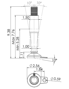 Machine foot XH-FIX66-UNC 1 1/4 x 8,30/4,60-UNC 1 1/4 x 3,10, AISI 304, Black NBR, 1 fixation 2