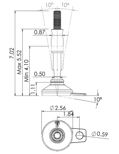 Machine foot XH-FIX66-UNC 5/8 x 5,90/3,30-UNC 5/8 x 2, AISI 304, Black NBR, 1 fixation 2
