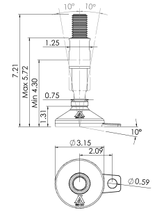 Machine foot XH-FIX81-UNC 1 x 5,90/3,30-UNC 1 x 2, AISI 304, Black NBR, 1 fixation 2