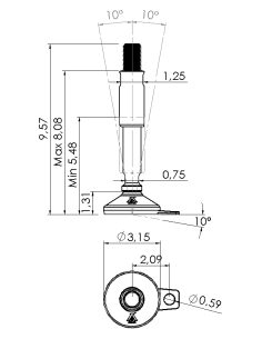Machine foot XH-FIX81-UNC 1 x 8,30/4,50-UNC 1 x 3,10, AISI 304, Black NBR, 1 fixation 2