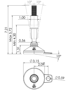 Machine foot XH-FIX81-UNC 3/4 x 5,90/3,30-UNC 3/4 x 2, AISI 304, Black NBR, 1 fixation 2