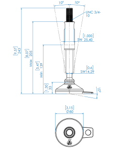 Machine foot XH-FIX81-UNC 3/4 x 8,27/4,50-UNC 3/4 x 3,15, AISI 304, Black NBR, 1 fixation 2