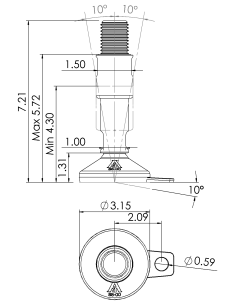 Machine foot XH-FIX81-UNC 1 1/4 x 5,90/3,50-UNC 1 1/4 x 2, AISI 304, Black NBR, 1 fixation 2