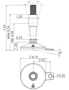 Machine foot XH-FIX106-UNC 1 x 5,90/3,30-UNC 1 x 2, AISI 304, Black NBR, 1 fixation 2