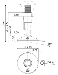 Machine foot XH-FIX106-UNC 1 1/4 x 5,90/3,50-UNC 1 1/4 x 2, AISI 304, Black NBR, 1 fixation 2