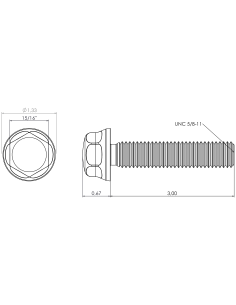 Hygienic fastener BXH UNC 5/8 x 3 x 3, AISI 316, Blue EPDM 2