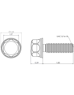 Hygienic fastener BXH UNC 5/16 x 1 x 1, AISI 316, Blue EPDM 2