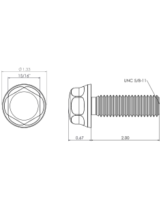 Hygienic fastener BXH UNC 5/8 x 2 x 2, AISI 316, Blue EPDM 2