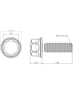 Hygienic fastener BXH UNC 5/16 x 1 x 1, AISI 316, Blue NBR 2
