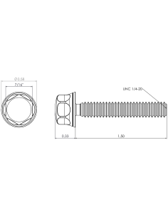 Hygienic fastener BXH UNC 1/4 x 1,50 x 1,50, AISI 316, Blue NBR 2