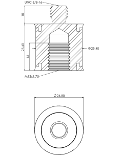 Spacer SRTFXH Ø25,40x25,40, M12x15, UNC 3/8-16x10, AISI 304, 2, Blue NBR 2