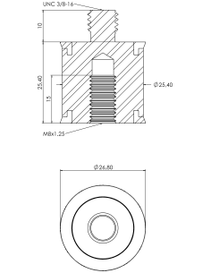 Spacer SRTFXH Ø25.40x25.40, M8x1.25x15, UNC 3/8-16x10, AISI 304, 2, Blue NBR 2