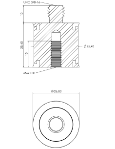 Spacer SRTFXH Ø25.40x25.40, M6x1.00x15, UNC 3/8-16x10, AISI 304, 2, Blue NBR 2
