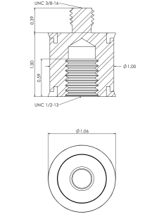 Spacer SRTFXH Ø25.40x25.40, UNC 1/2-13x15, UNC 3/8-16x10, AISI 304, 2, Blue NBR 2
