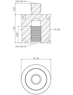 Spacer SRTFXH Ø25.40x25.40, UNC 3/8-16x15, UNC 3/8-16x10, AISI 304, 2, Blue NBR 2
