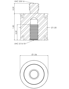 Spacer SRTFXH Ø25.40x25.40, UNC 5/16-18x15, UNC 3/8-16x10, AISI 304, 2, Blue NBR 2