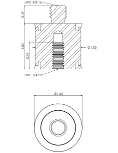 Spacer SRTFXH Ø25.40x25.40, UNC 1/4-20x15, UNC 3/8-16x10, AISI 304, 2, Blue NBR 2