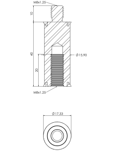 Spacer SRTFXH Ø15.9x40, M8x1.25x20, M8x10, AISI 316, 2, Blue NBR 2