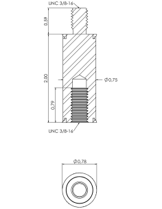 Spacer SRTFXH Ø19x50.80, UNC 3/8-16x20, UNC 3/8-16x15, AISI 316, 2, Blue NBR 2
