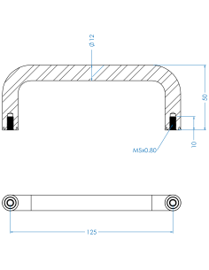 Handle UHX 125x50, M5, Blue NBR, AISI 316 2