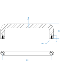 Handle UHX 200x60, M6, Blue NBR, AISI 316 2
