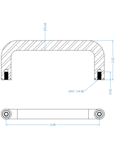 Handle UHX 152x64, UNC 1/4, Blue NBR, AISI 316 2