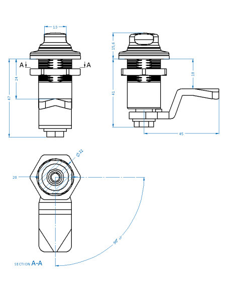 Latch SLCX22-18, AISI 316, Blue NBR, 2 flats