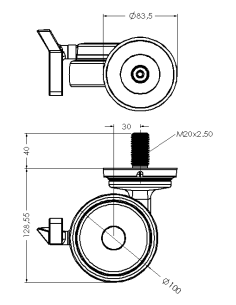 Castor XSCRB100, Blue, M20 x 40-M20 2