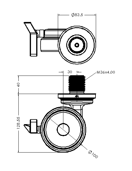 Castor XSCRB100, Blue, M36 x 40-M36