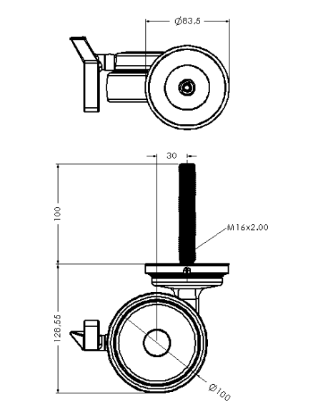 Castor XSCRB100, Blue, M16 x 100-M16