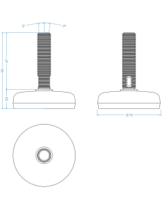 Machine foot M75-M16 x 70, AISI 304, Black NBR 2